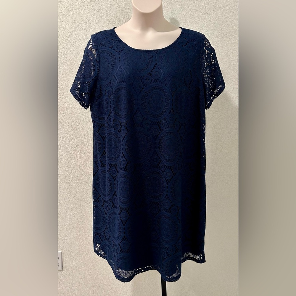 Womens Plus Size Navy Lace Shift Dress 2X 22W Pre-Owned